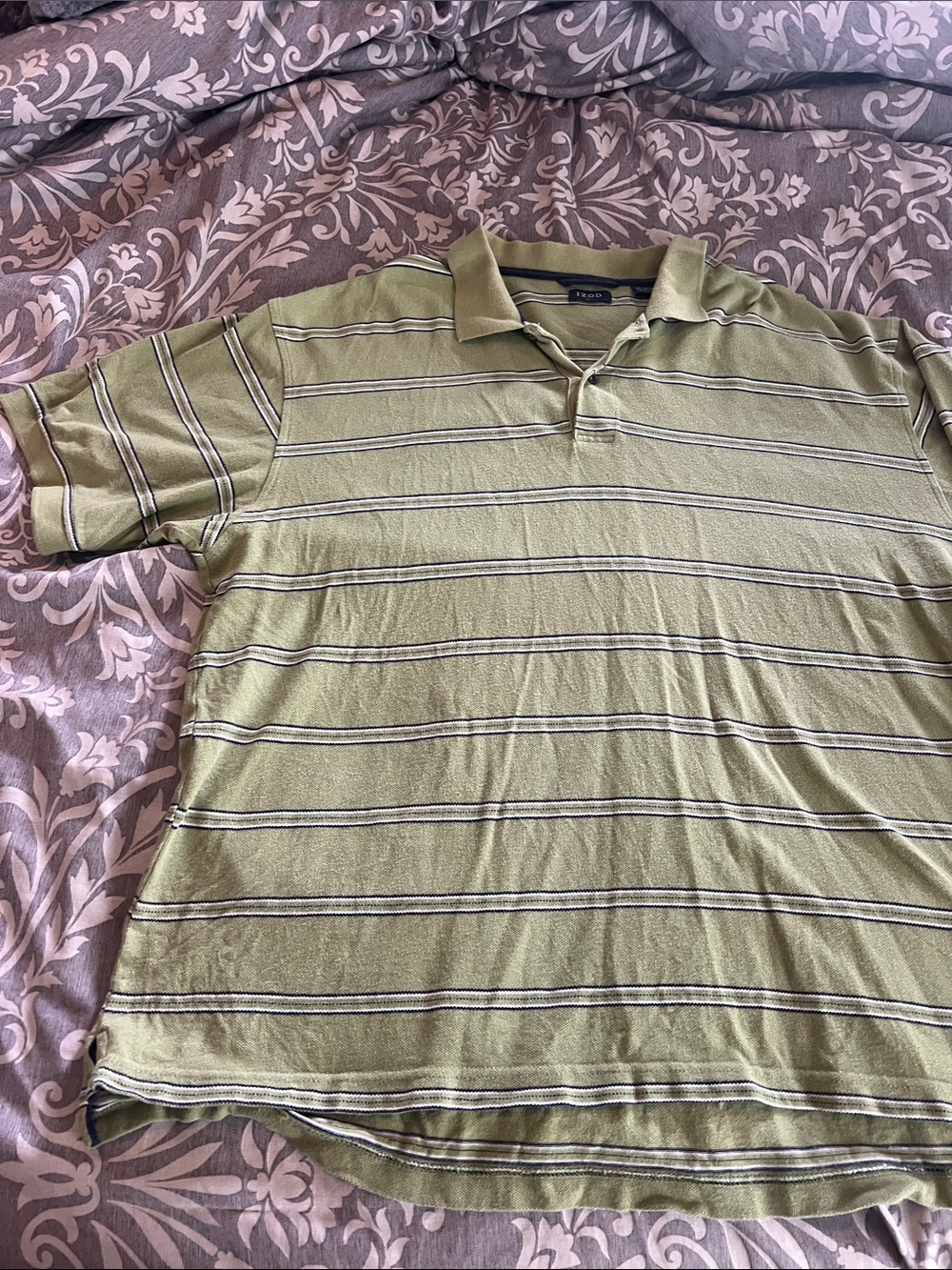 Izod Olive Green Striped Polo Shirt